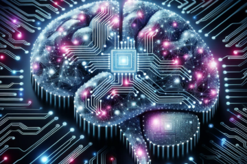 Cerveau stylisé interconnecté avec des circuits numériques symbolisant le Deep Learning.