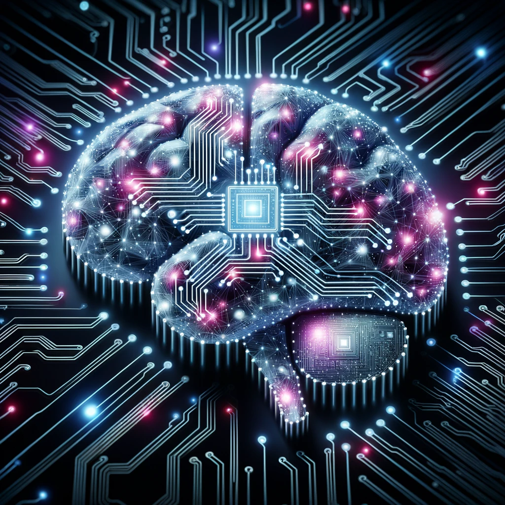 Cerveau stylisé interconnecté avec des circuits numériques symbolisant le Deep Learning.